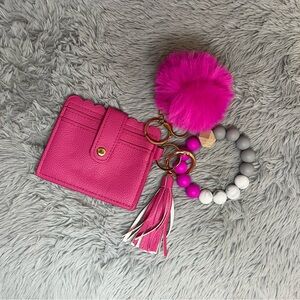 Hot Pink Card Holder with Keychain Set